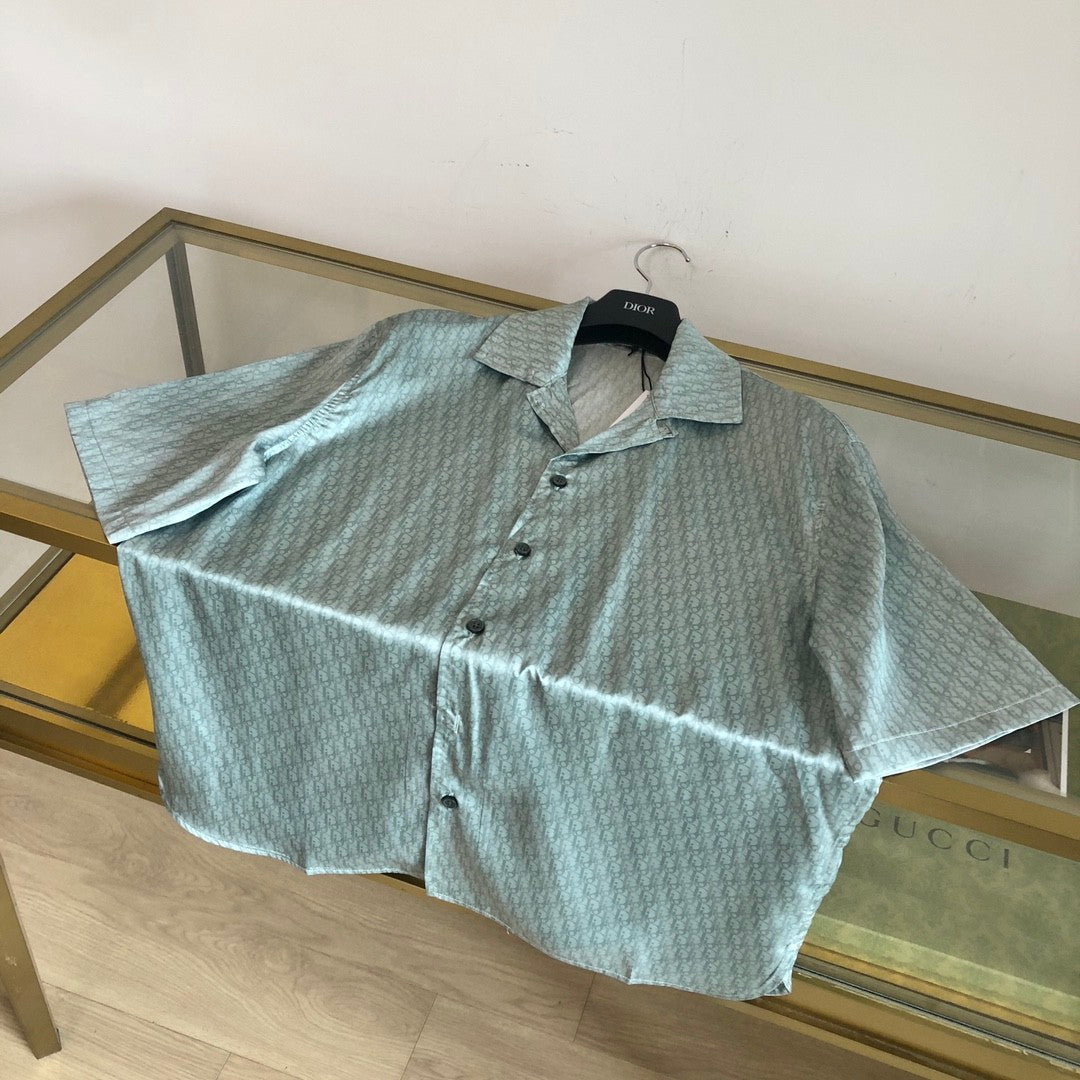 Dior Men's Summer Solid Color Letter Printed V-Neck Single Breasted Short Sleeve Shirt Elastic Waist Shorts Pants Set Suit #99769