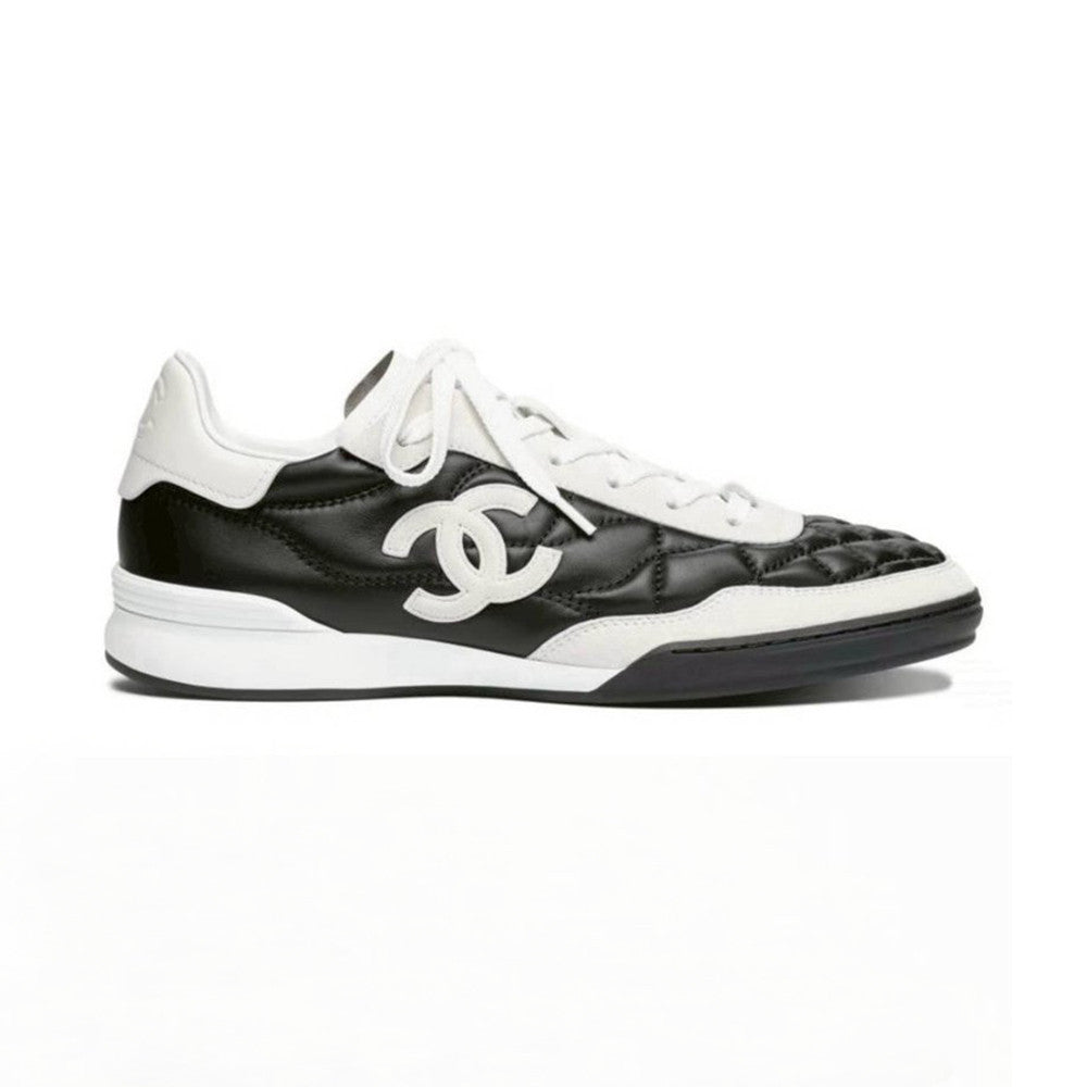 Chanel Trainers Calfskin Suede Kidskin White Black #377371