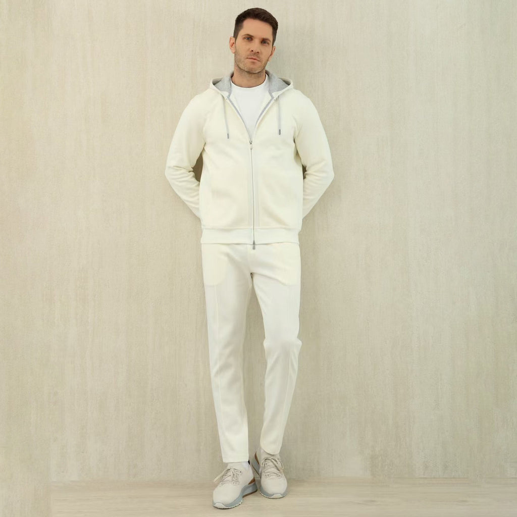 Brunello Cucinelli Men's Solid Colour Hooded Zip Sweatshirt Jacket Drawstring Comfort Straight Trousers Pants Sweatpants Suit Set  #81324