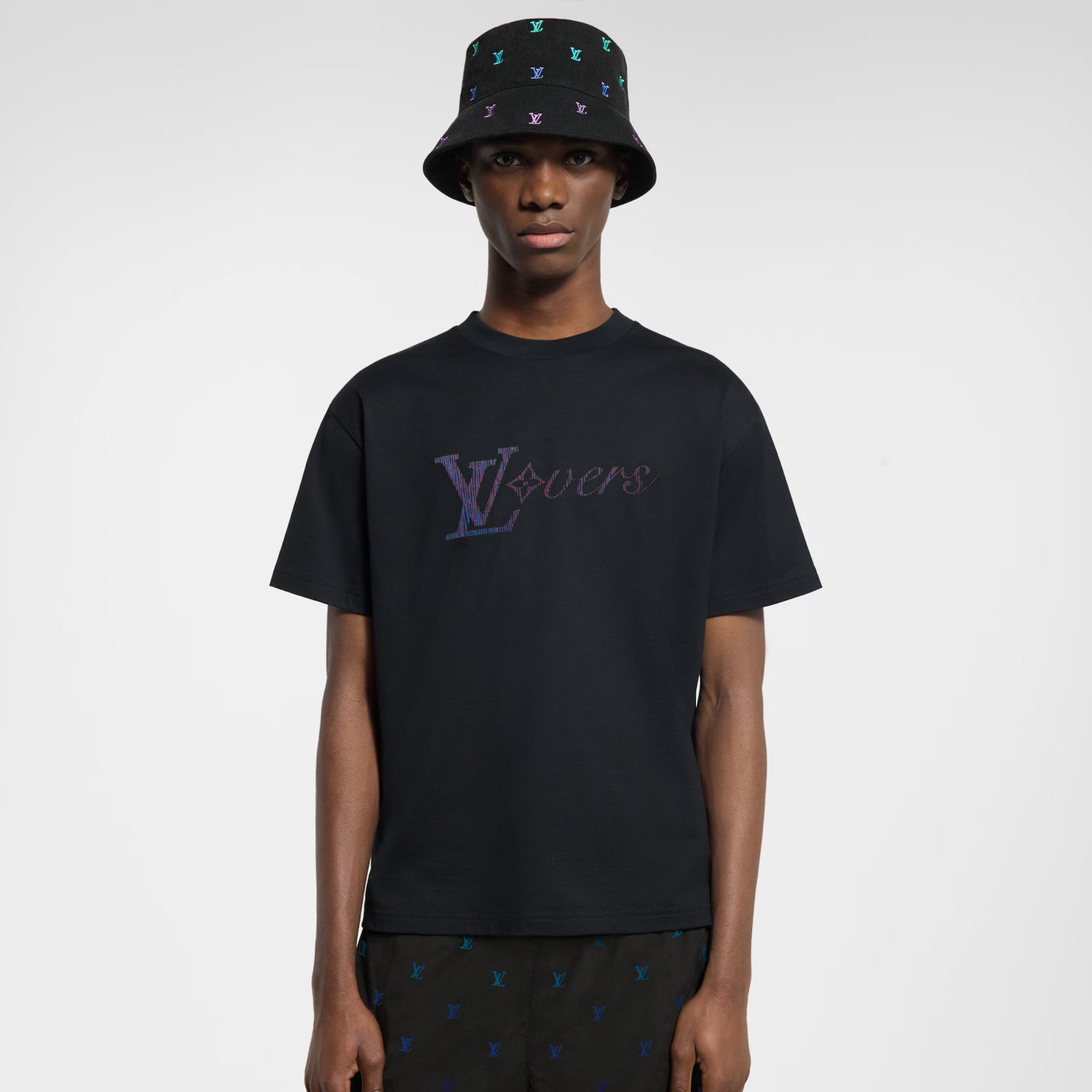 Louis Vuitton Men's Summer Logo Beaded Embroidery Letter Printed Solid Color Round Neck Short Sleeve T-Shirt #75961