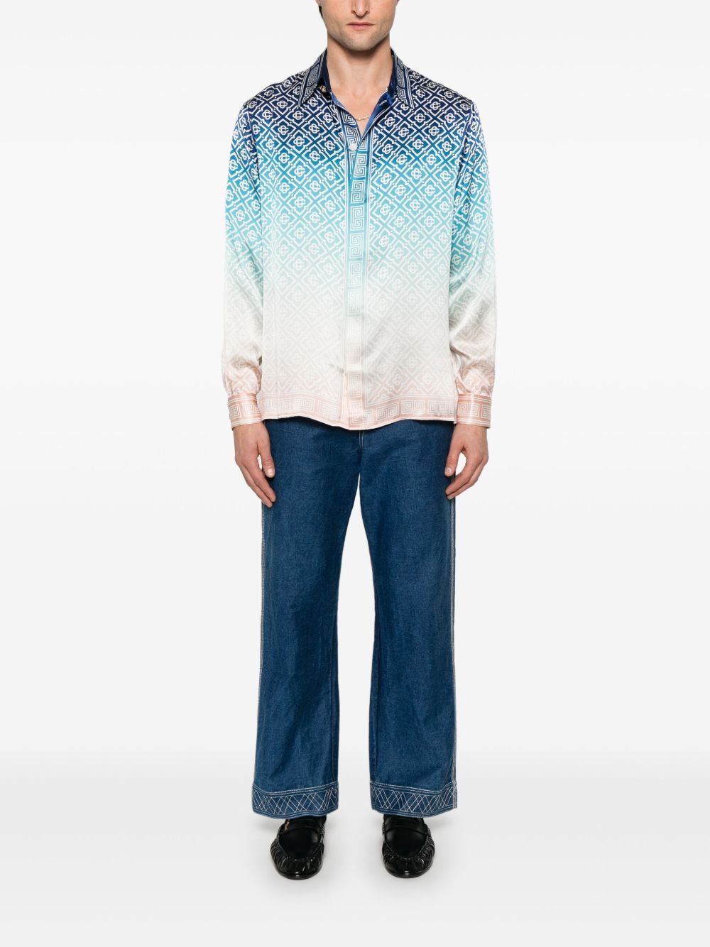Casablanca Men's Spring And Fall Single-Breasted Loose Gradient Logo Pattern Long-Sleeved Silk Shirt Casual Elastic Pants #71877