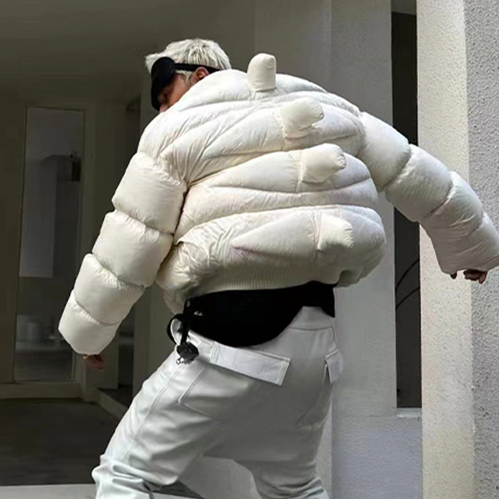 Rick Owens Men's And Women's Fall And Winter Dinosaur Down Jacket White Handmade Customized Tyrannosaurus Rex Design Ski Suit Thickened White Duck Down Ngvp #8862