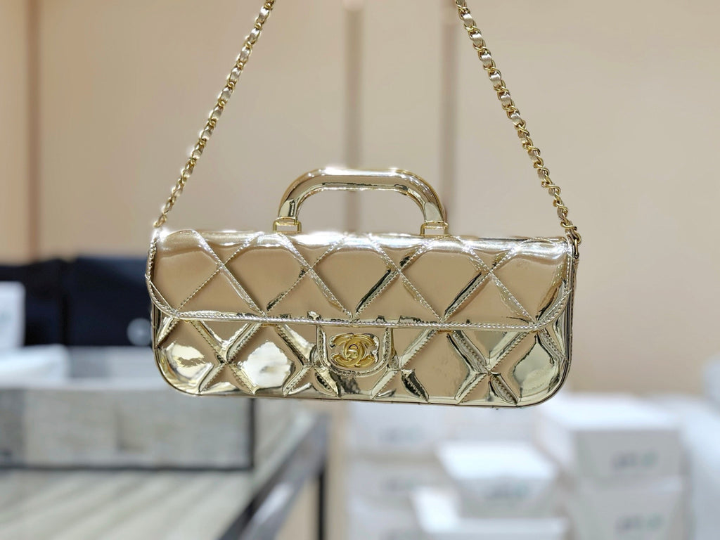 Chanel Large Flap Bag With Top Handle Metallic Mirror Calfskin #375534