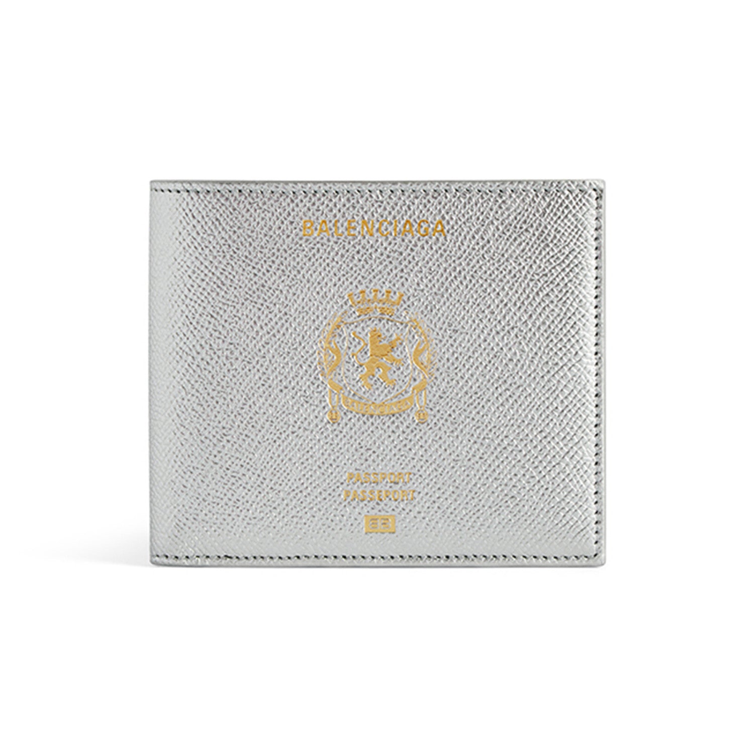 Balenciaga Men' Passport Square Folded Wallet in Silver Compact Wallet: Fashionable High-Street Square Card Holder Bag Bags Metallic-colored Leather Tends To Fade Easily #82419A
