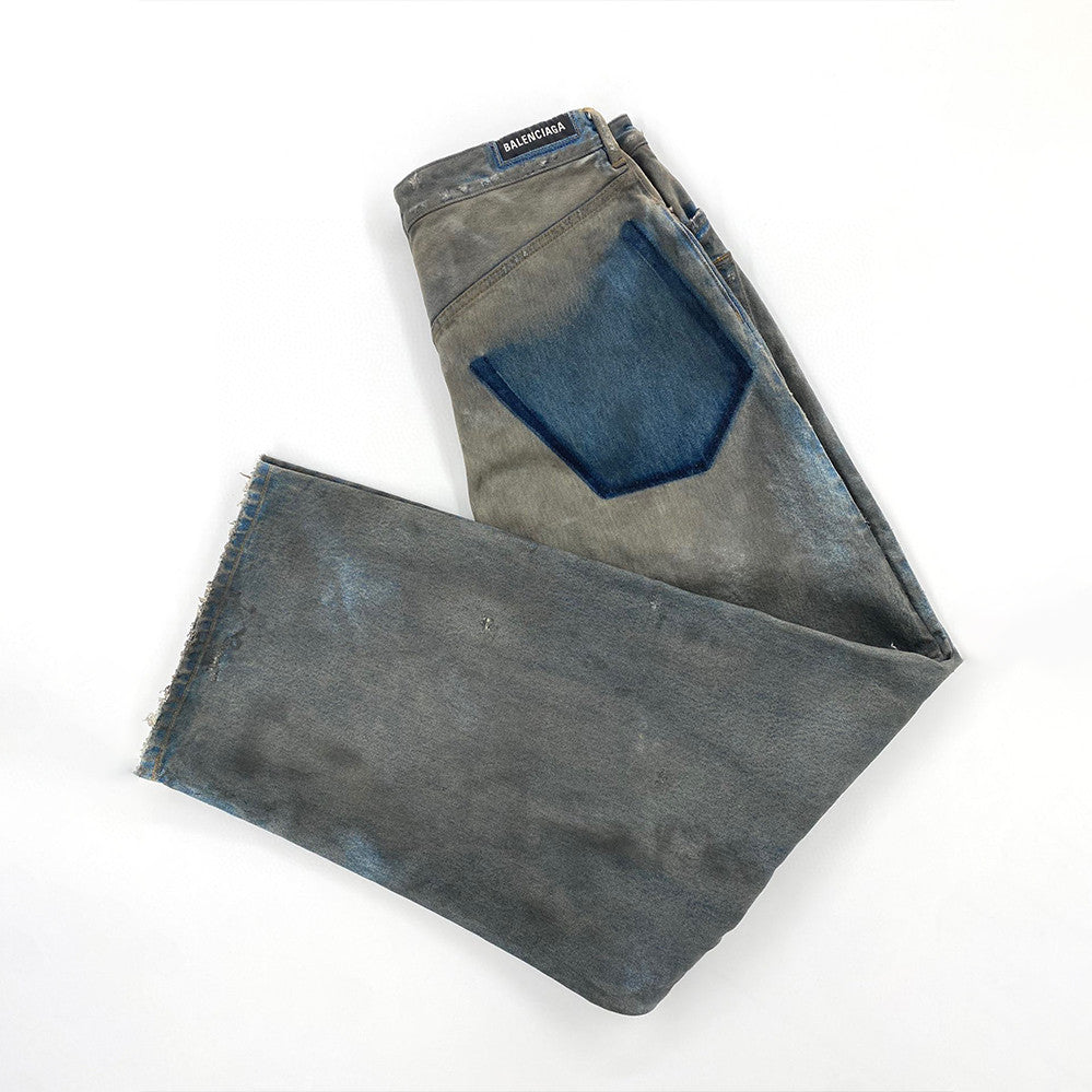 Balenciaga Patched Pockets Baggy Jeans In Blue Denim Pants Ngvp #6367