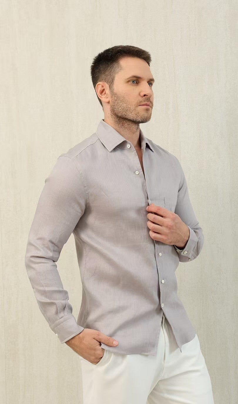 Loro Piana Men's Spring And Summer Solid Color André Shirt Lapel Single-breasted Linen Shirt Ngvp #7962