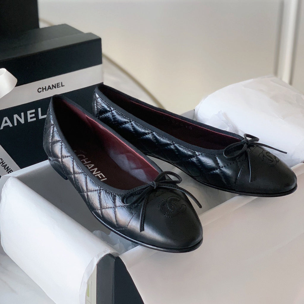 Chanel Women's Spring/Summer Solid Color Diamond Textured Leather Ballet Shoes #77665