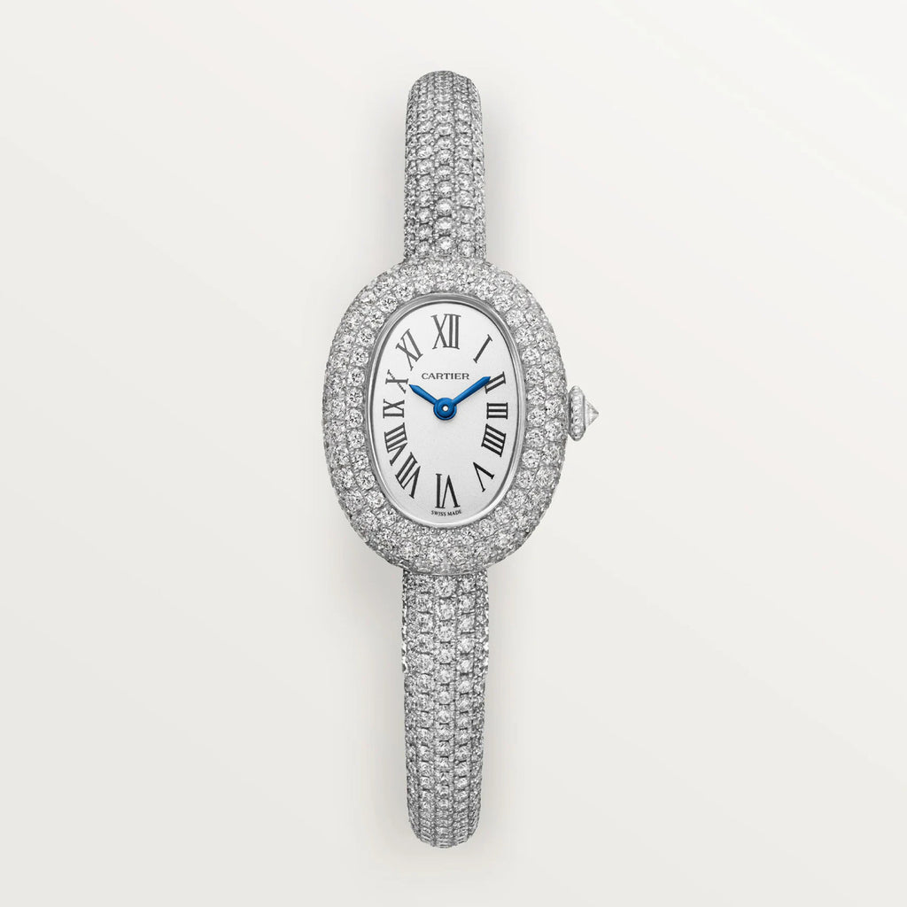 Cartier Women's Baignoire Watch Bathtub Collection Quartz Movement Steel Case Full Diamonds Bracelet Watch #81279