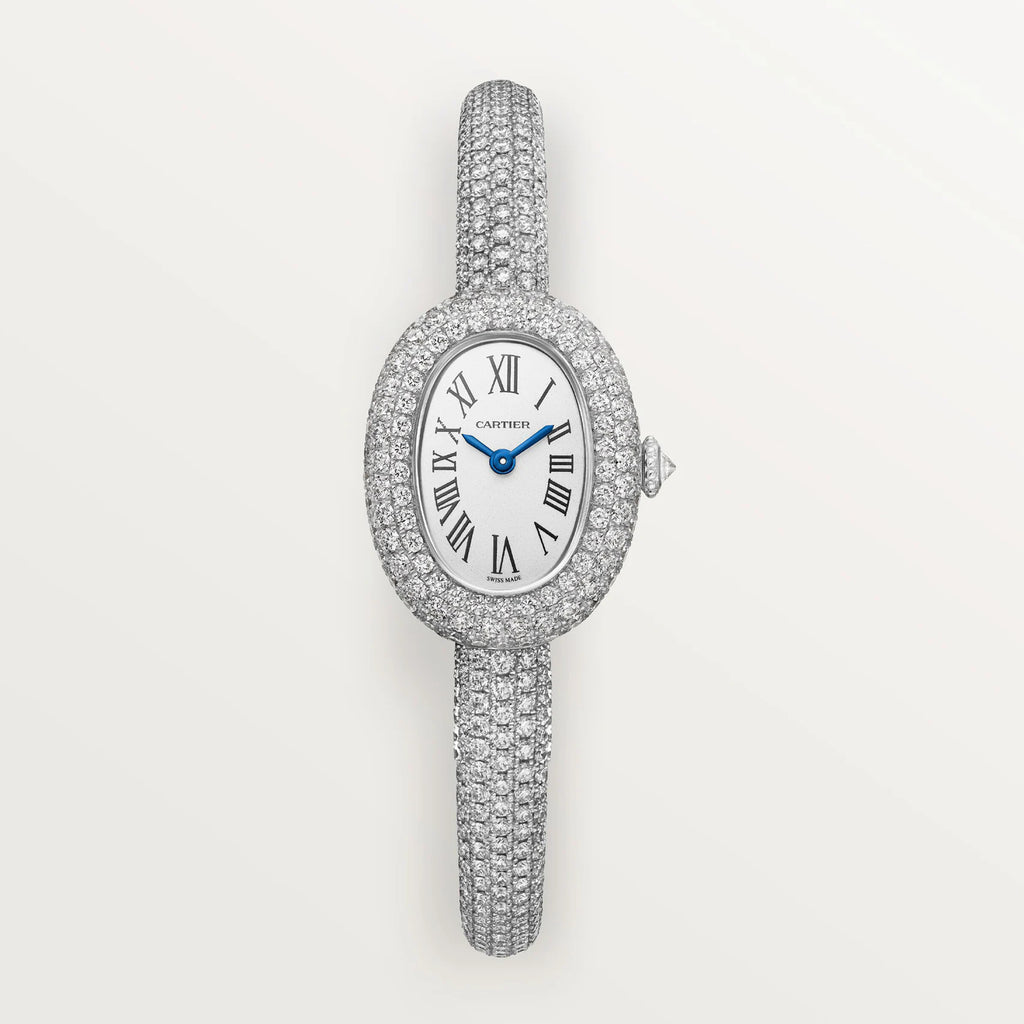 Cartier Women's Baignoire Watch Bathtub Collection Quartz Movement Steel Case Full Diamonds Bracelet Watch #81279