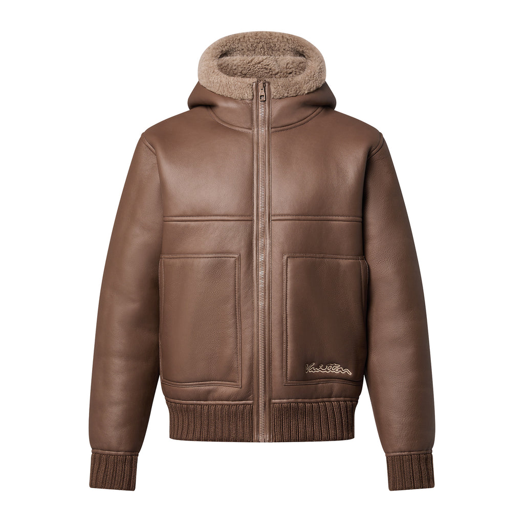 Louis Vuitton Men's Winter Reversible Shearling Hooded Blouson Zip Long Sleeve Jacket #97639