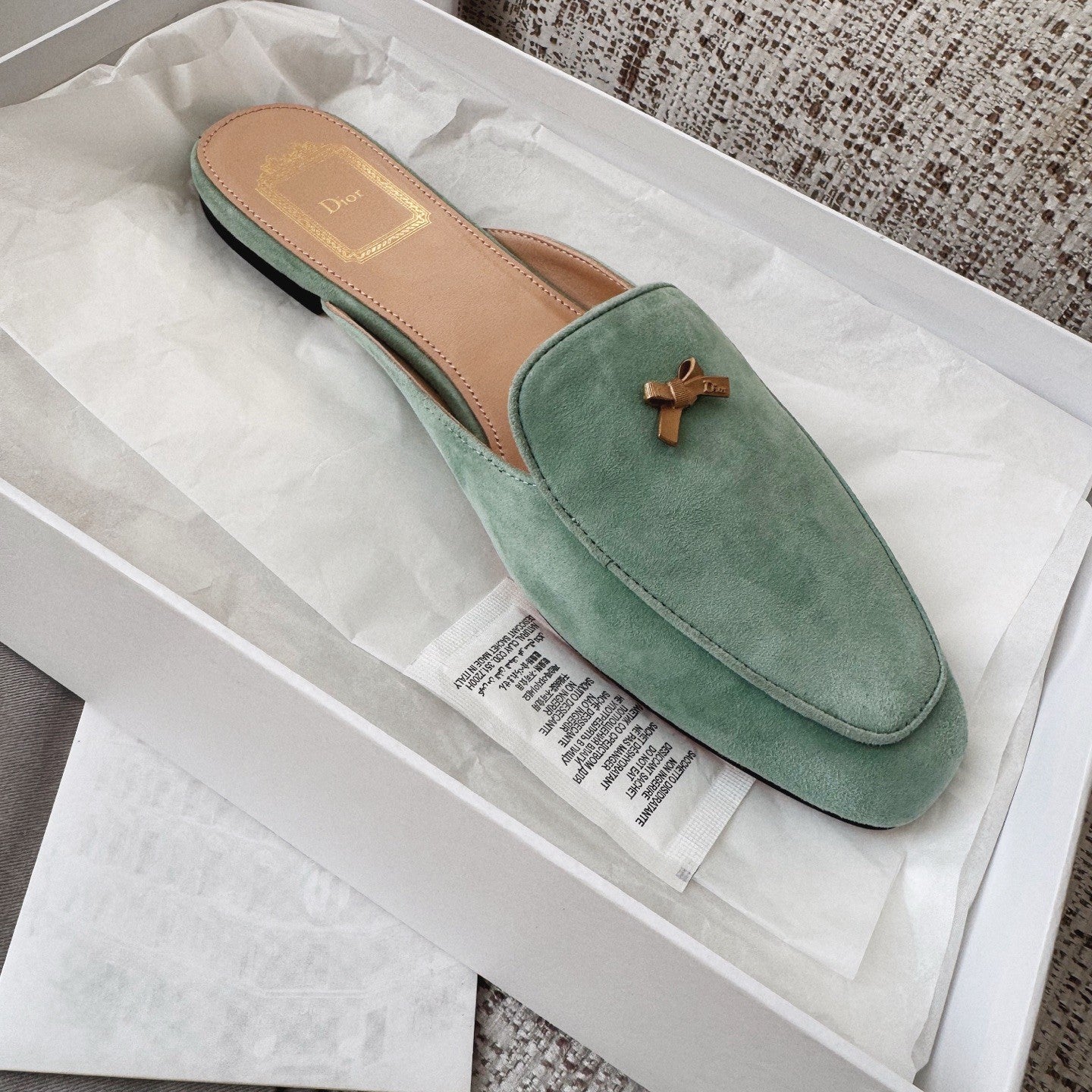 DIOR Baby Bow Mule Pistachio Suede Goatskin #377752