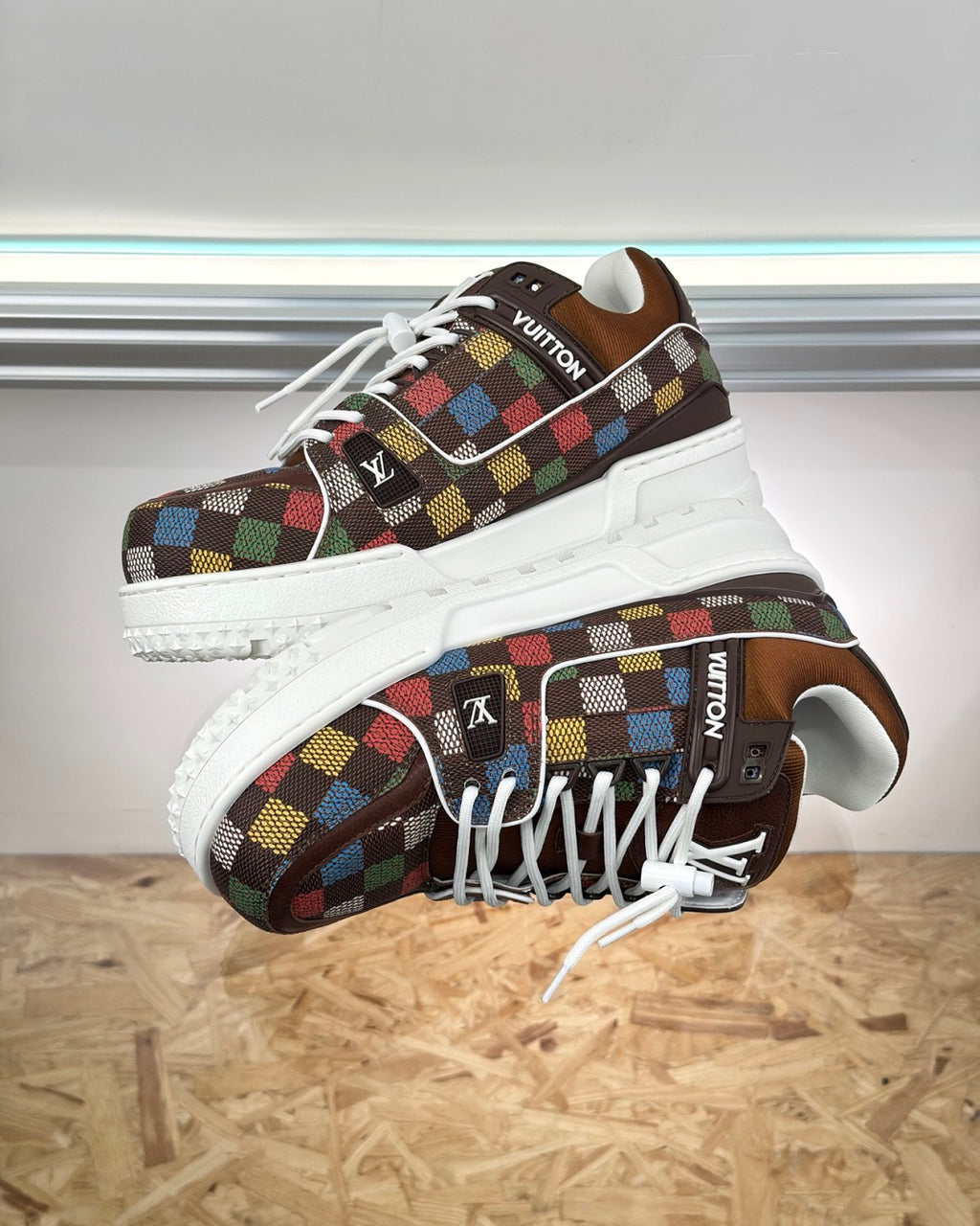 Louis Vuitton LV Trainer Maxi Men's Solid Color Leather Lace Up Low Top Board Shoes #76332
