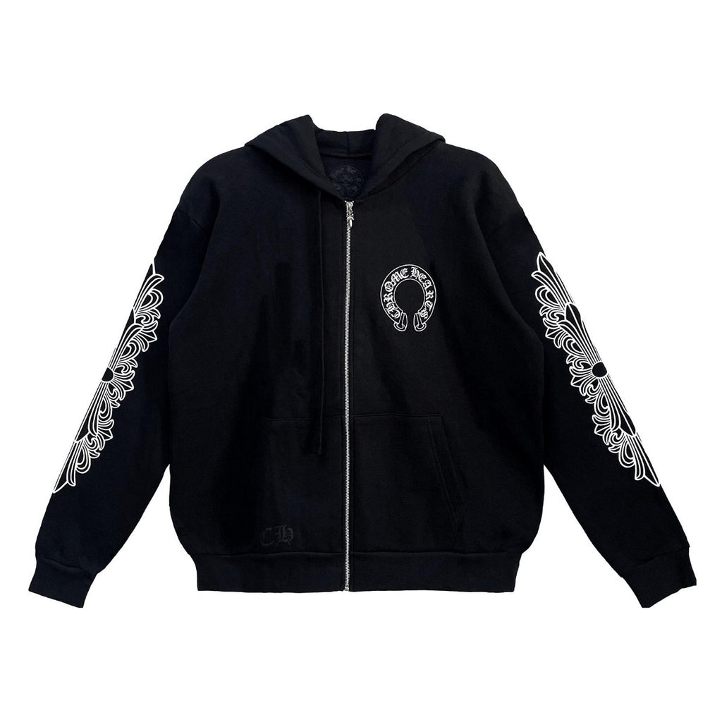 Chrome Hearts Men's Spring and Fall Black Logo Printed Zipper Long Sleeve Hooded Jacket #72485