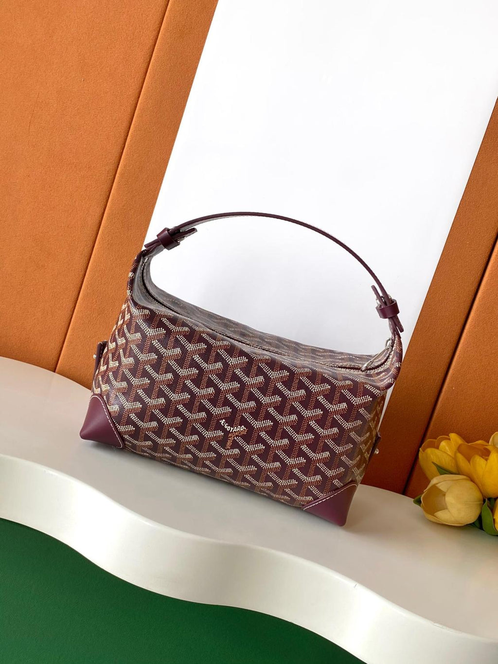 GOYARD Men's and Women's Solid Color Printed Zipper Leather Handbag Storage Bag Bags #77775