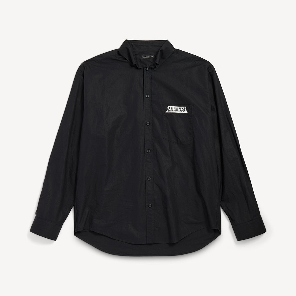 Balenciaga Men's Masking Tape Long Sleeve Shirt Large Fit in Black #337143