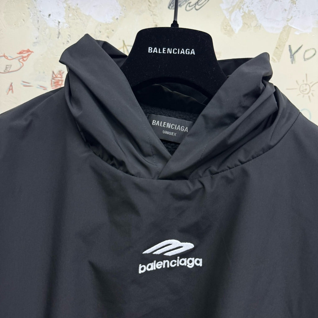 Balenciaga Men's Black Spring and Fall Logo Embroidered Printed Hooded Parker Ski Sweatshirt #75147
