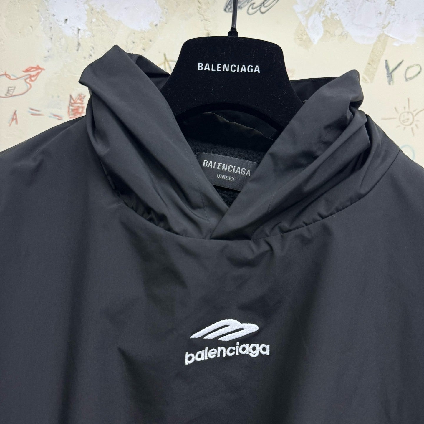 Balenciaga Men's Black Spring and Fall Logo Embroidered Printed Hooded Parker Ski Sweatshirt #75147