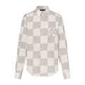 Louis Vuitton Men's Summer White Letter Check Printed Lapel Single Breasted Long Sleeve Shirt #99211