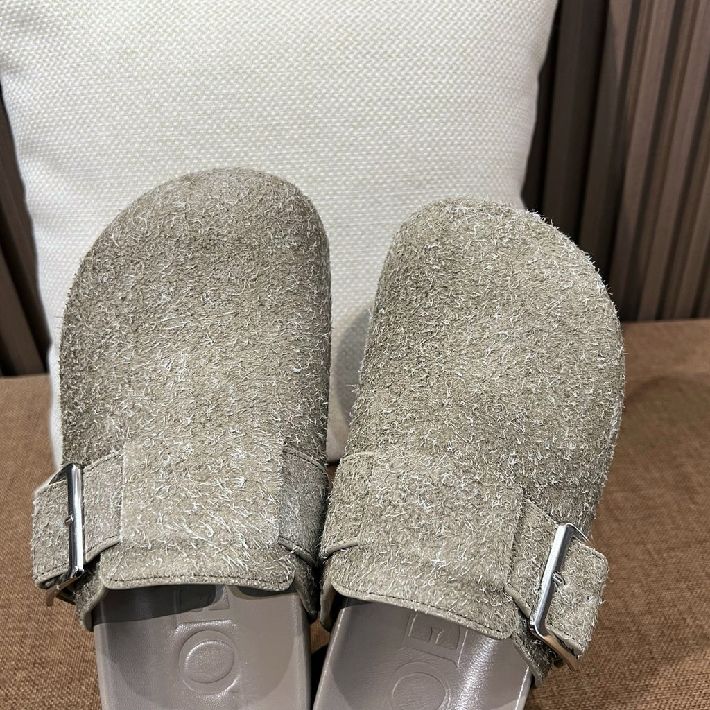 LOEWE Women's Summer Solid Color Suede Round Toe Flat Birkenstock Sandals Shoes Slippers #77314