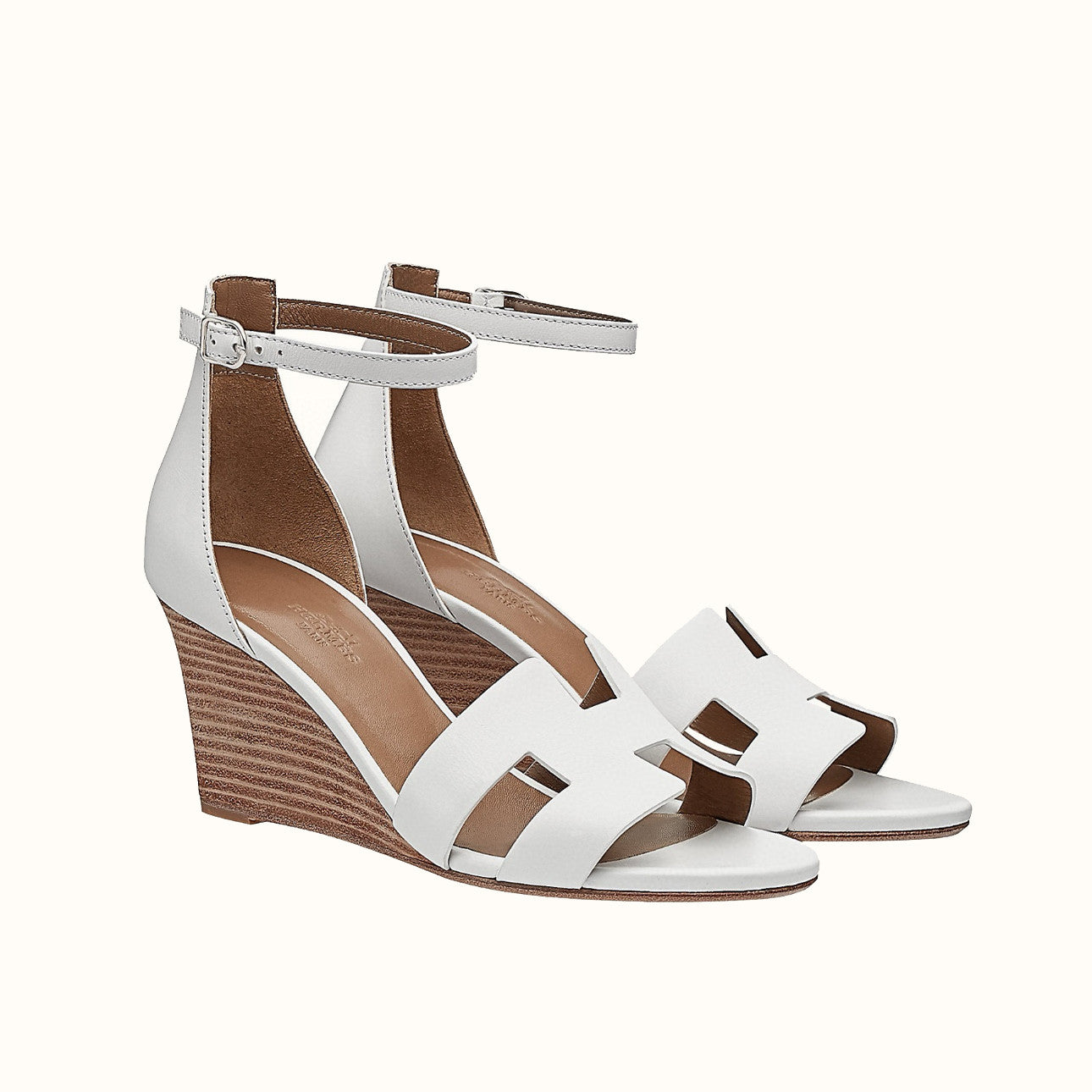 Hermes Legend Women's Solid Color Summer Solid Color Open Toe Buckle Leather Thick Sole High Heel Sandals Shoes #77466