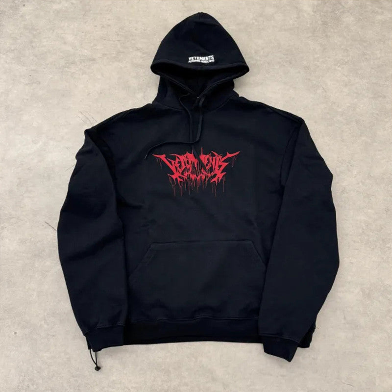 Vetements Men's High Street Dark Style Letter Print Hooded Sweatshirt Spring And Autumn Fashion Single Piece Peplum Loose Sweatshirt Ngvp #1177
