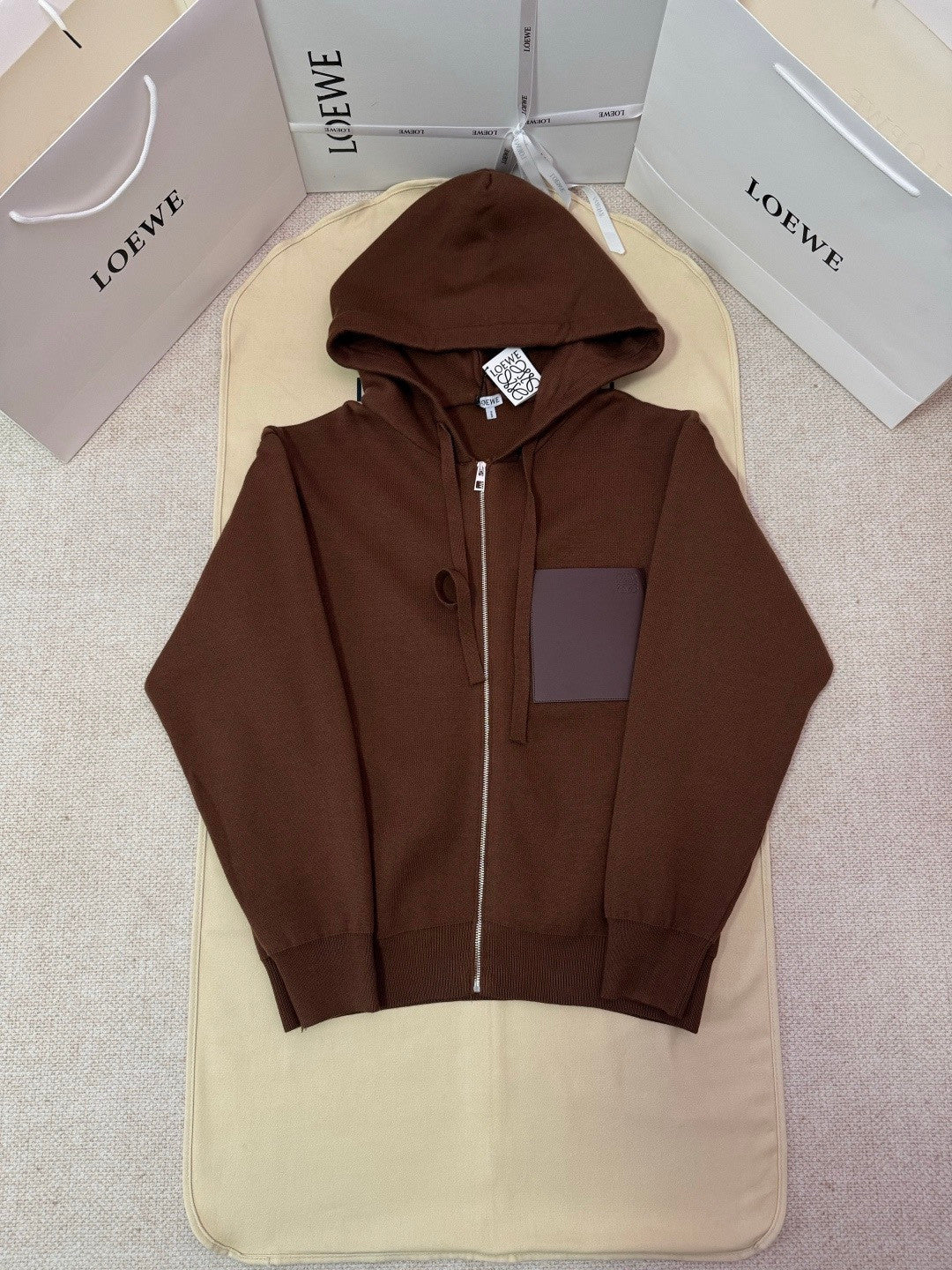 Loewe Zip-up hoodie in wool Brown #334661
