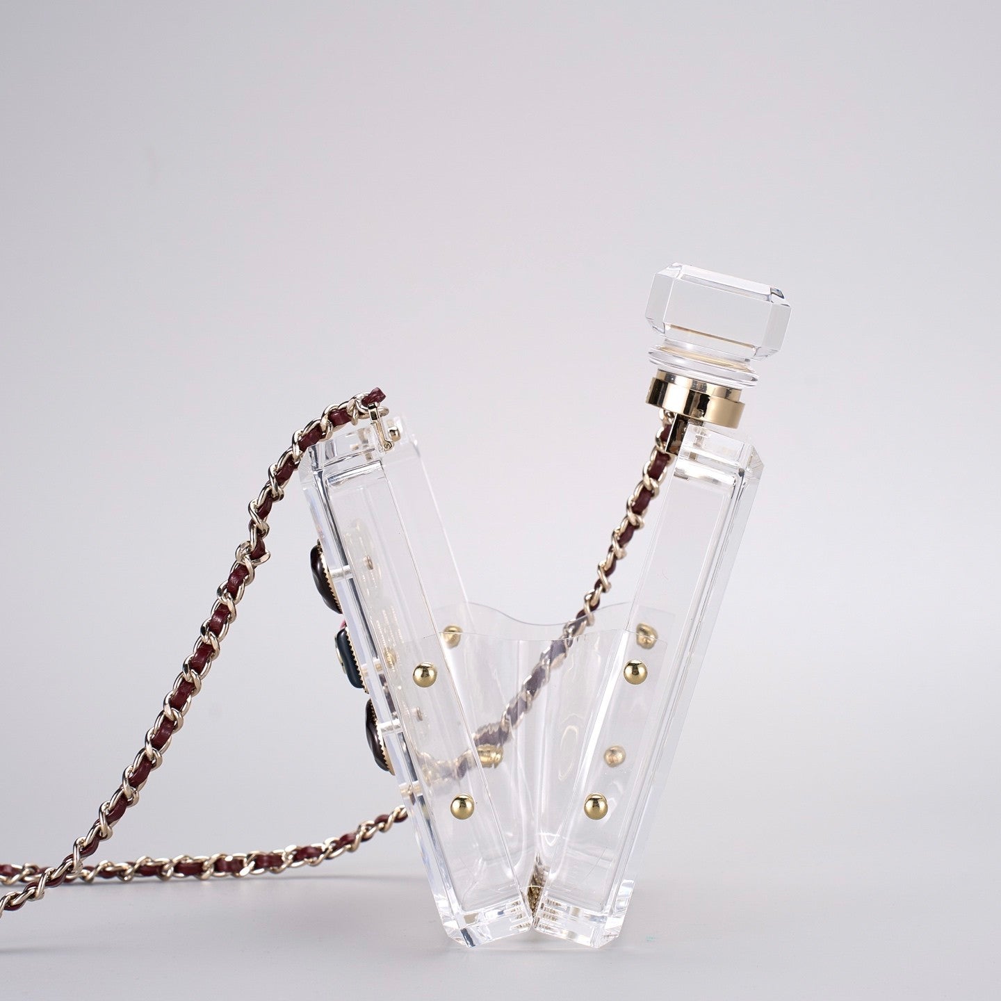 Chanel Women's Solid Colour Glass Gemstone Embellished Transparent Acrylic Perfume Bottle Shoulder Bag Bags #77239