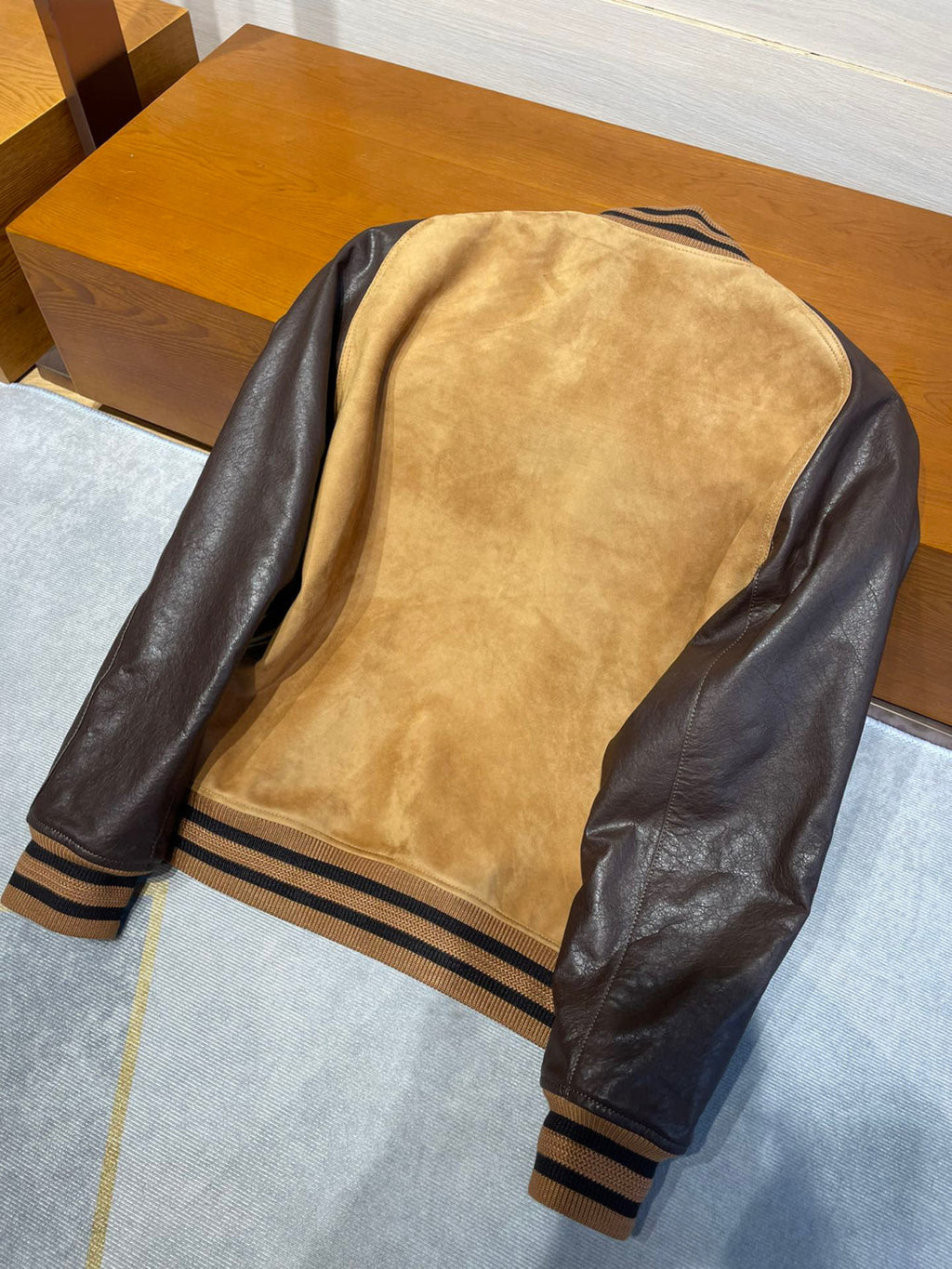 Berluti Suede Leather Patchwork Varsity Jacket #96481
