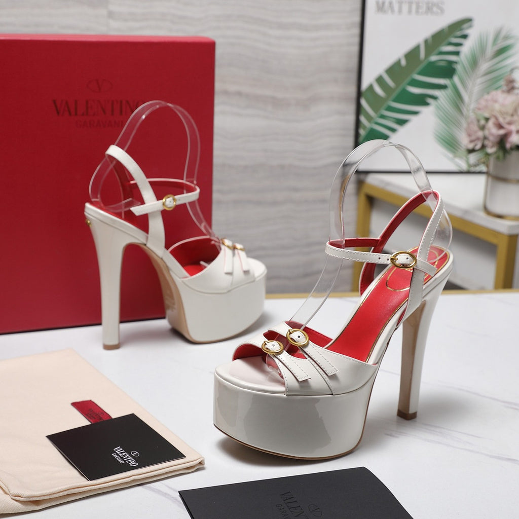 Valentino Round Toe Patent Leather High Heel Sandals 15.5CM #379994
