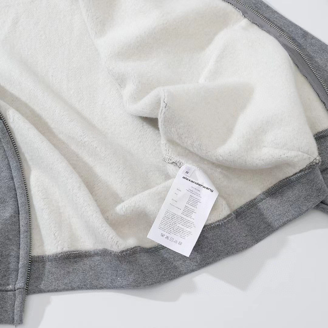 Alexander Wang Gray Zippered Loose Hooded Sweatshirt Ngvp #6687