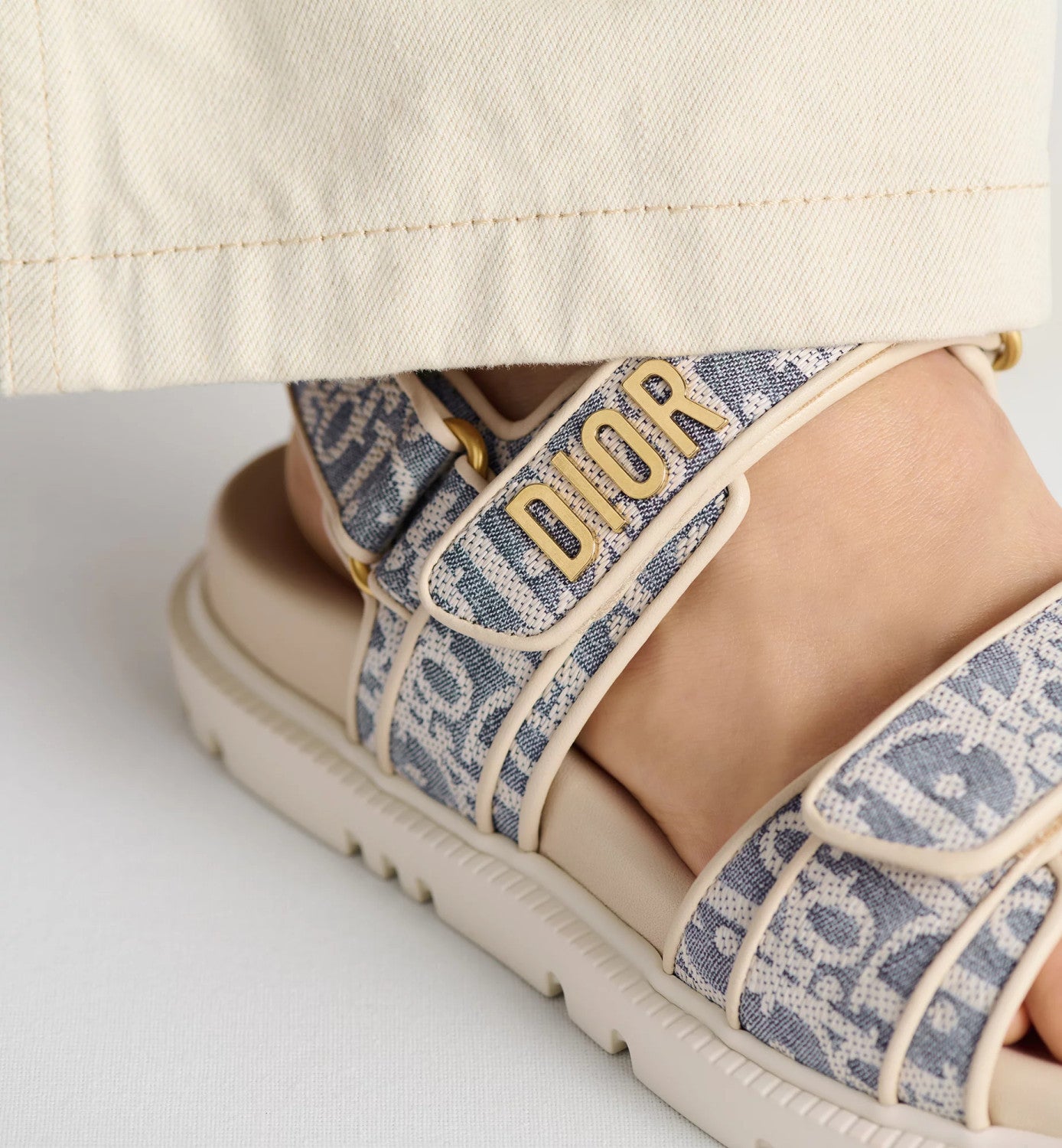 Dior Women's Summer Dioract Checkered Fabric Jacquard Round Head Velcro Solid Color Beach Sandals Casual Shoes #81261