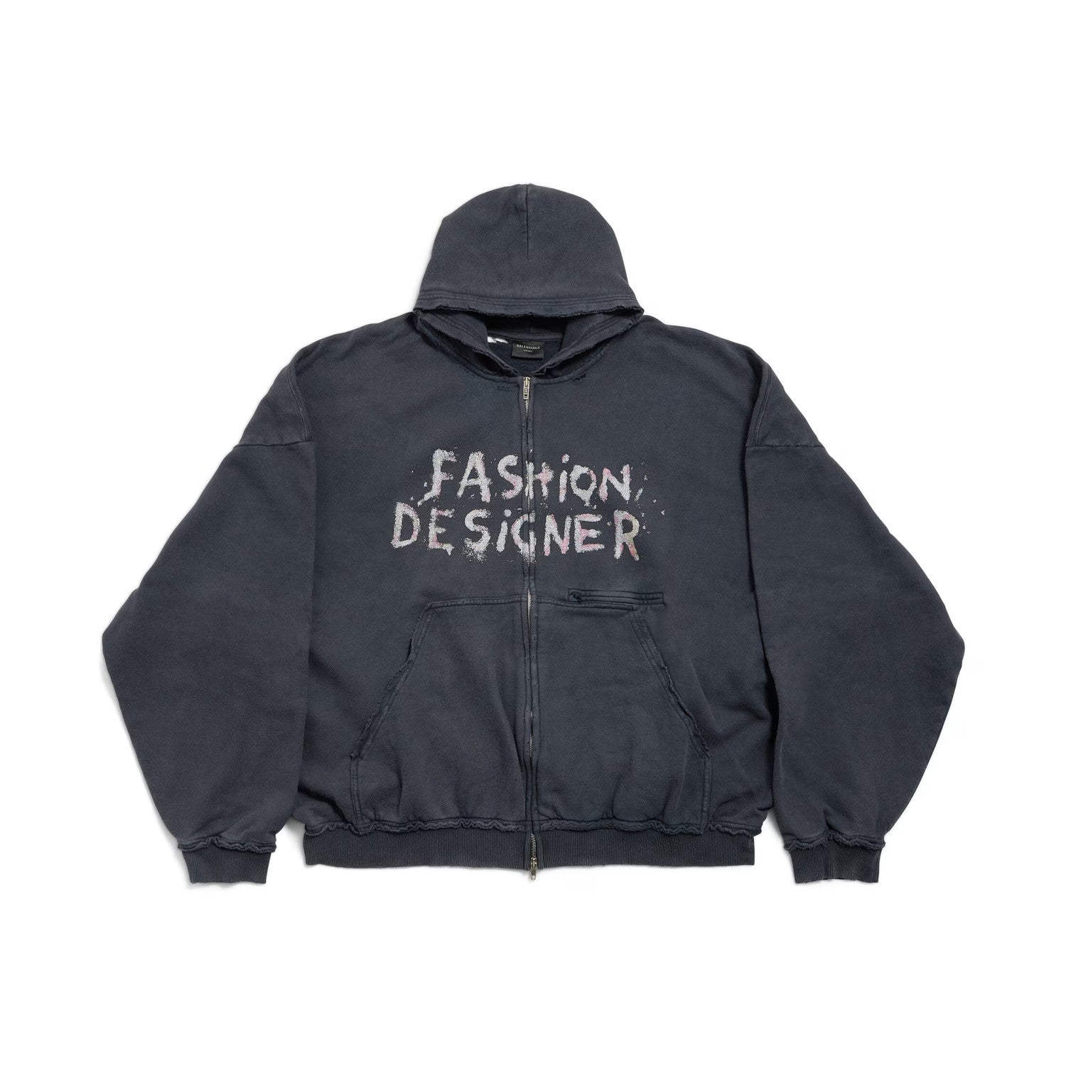 Balenciaga ﻿Men's And Women's Retro High Street Fashion Designer Pulled Zipper Large Fit Hoodie With Letter Print Faded Black Sweatshirt Ngvp #2285