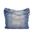 Chanel Women's Small Checkered Large Capacity Chain Denim Shoulder Bag Washed Denim Blue Medium Tote Bag Bags AS3260-B10439-NM981 #81555
