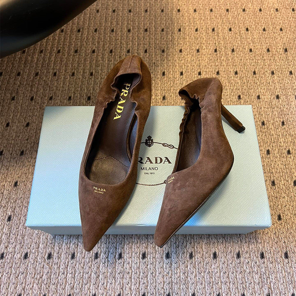 PRADA Cocoa Brown Suede Pumps #334368
