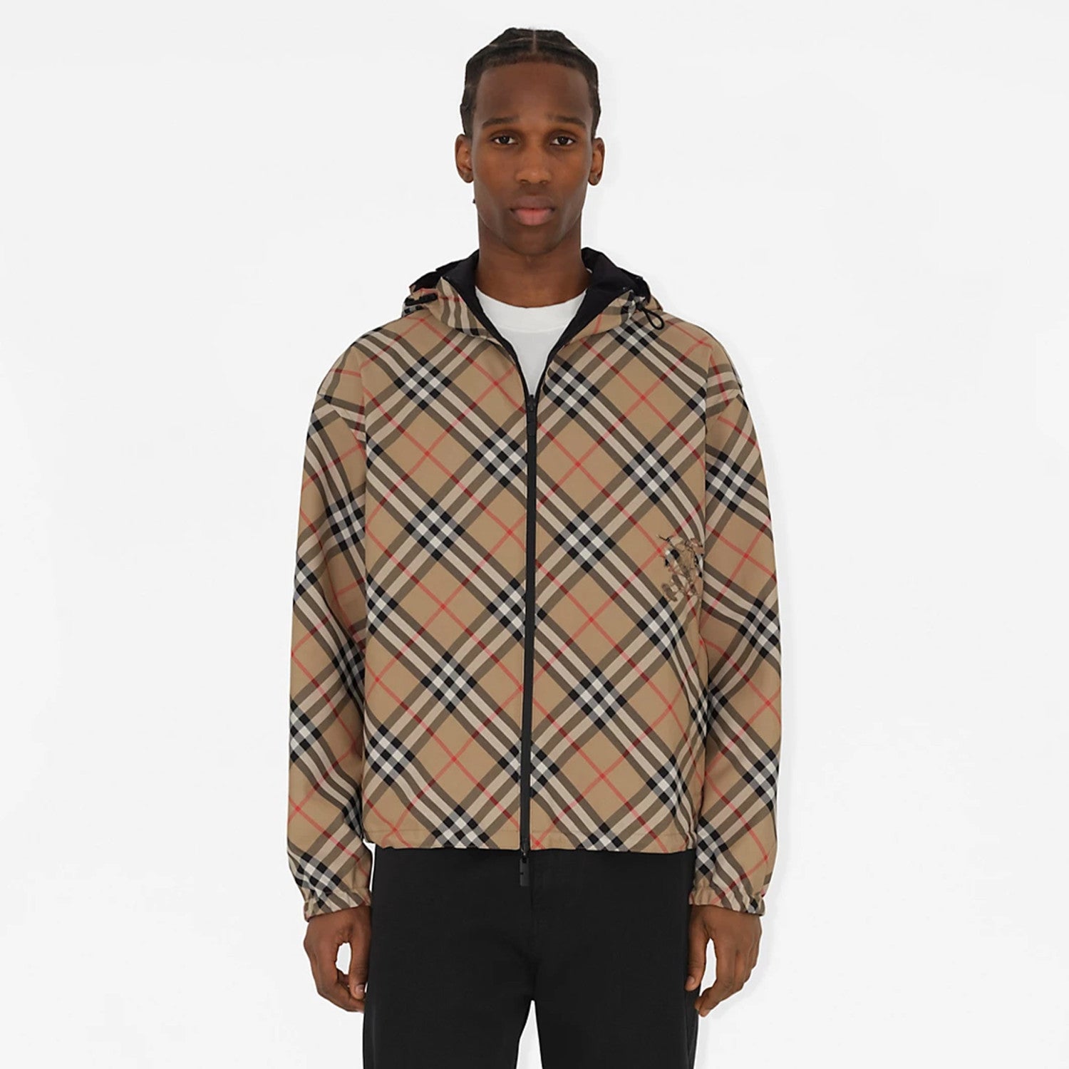 Burberry Men's Spring & Autumn Reversible Two Wear Plaid Jacket Equestrian Rider Logo Classic Drawstring Hooded Jacket #81224