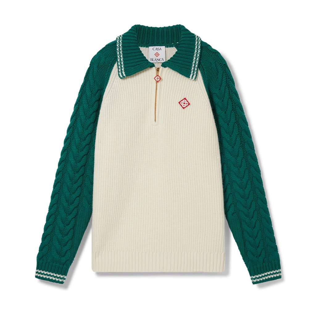 Casablanca Men's And Women's Spring/fall Fashion Casual Collared Half-zip Logo Wool Knit Sweater #78495