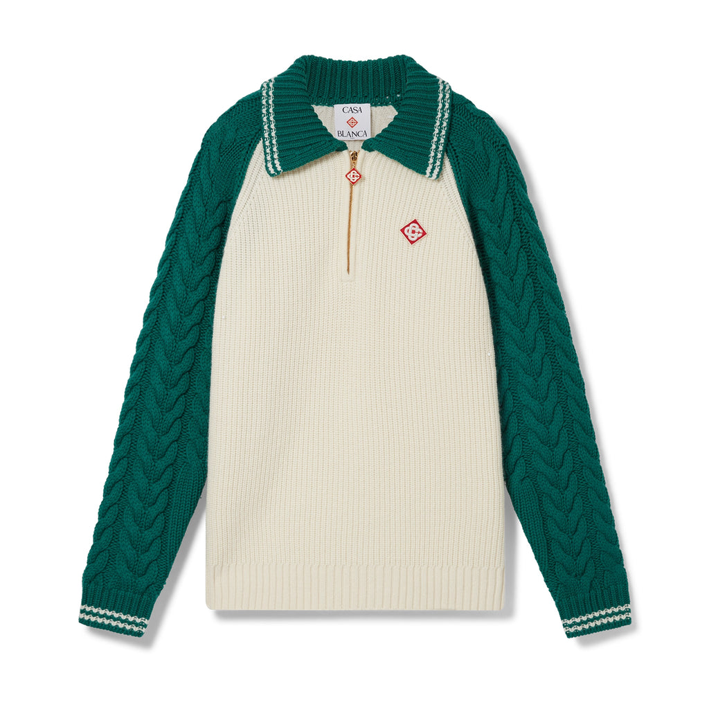 Casablanca Men's And Women's Spring/fall Fashion Casual Collared Half-zip Logo Wool Knit Sweater #78495