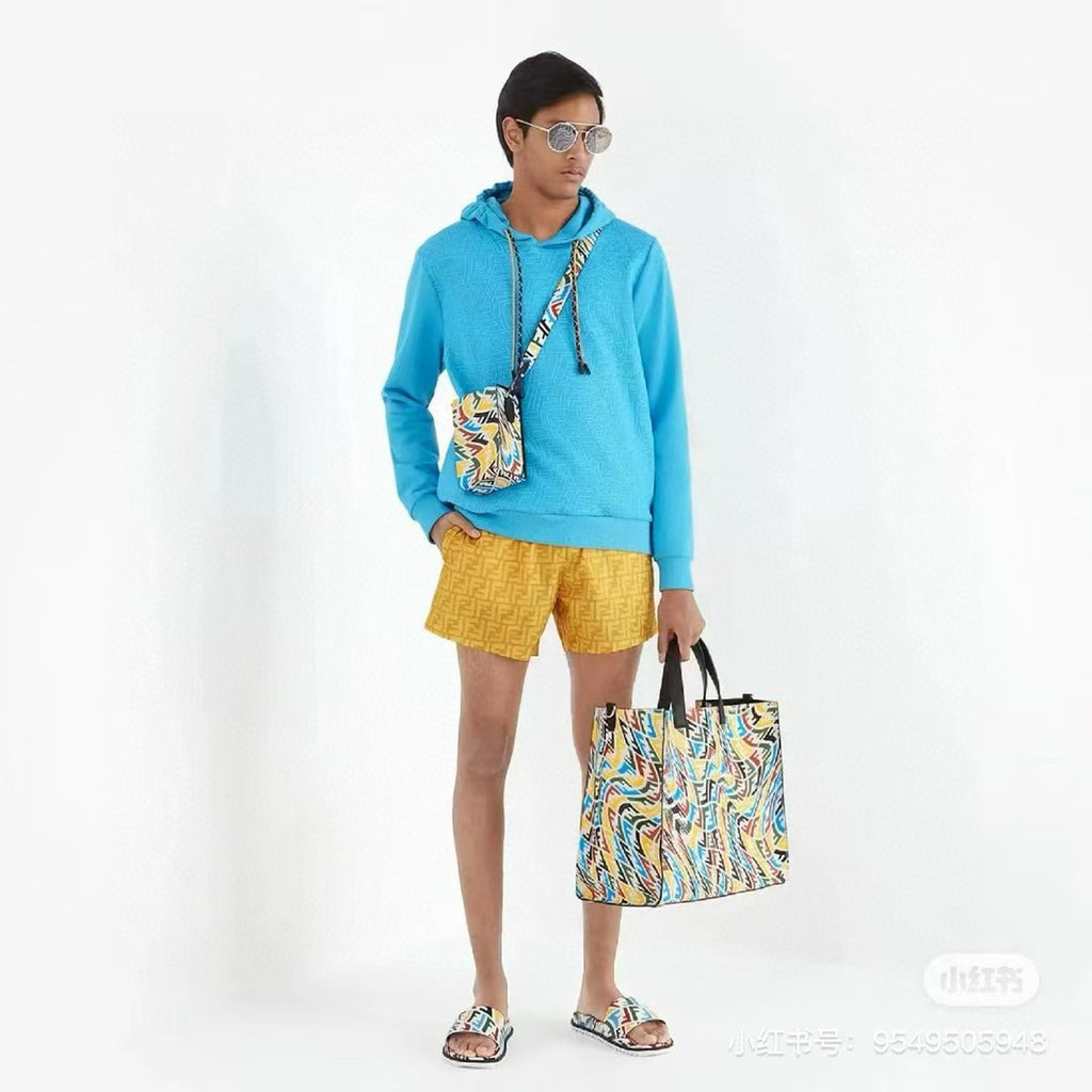 Fendi Men's Summer Solid Colour Letter Logo Print Bermuda Shorts #76237