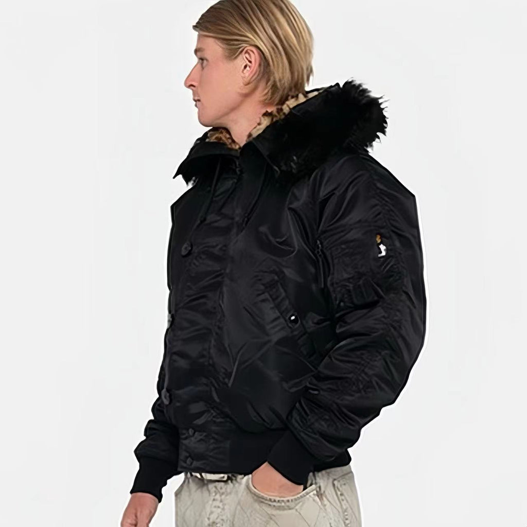 Stussy Men's And Women's Fall And Winter Fashion Leopard Lining Hooded Fur Collar Short Jacket Thickened Coat Ngvp #7654