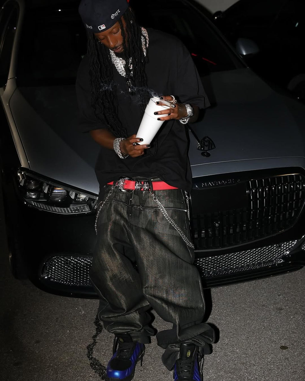 Opium Yvl Style Playboicarti Same Silky Brush Wax Zipper Dark Denim Pants Zipper High Street Vintage Pants Spring Summer Ngvp #1747