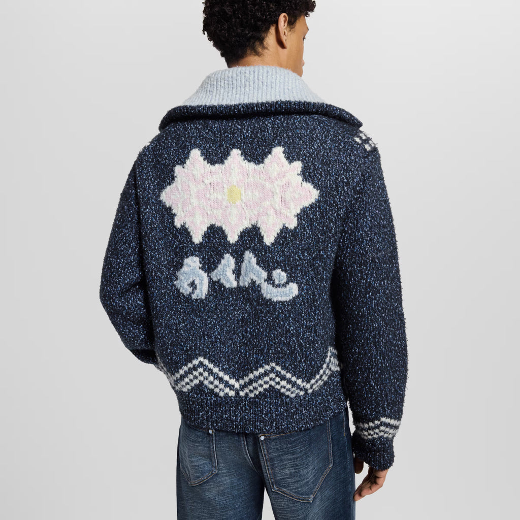 Louis Vuitton Men's Autumn/Winter Letter Print Color Block Collar Long Sleeve Knitted Sweater Zipper Knitted Waistcoat Jacket #81474