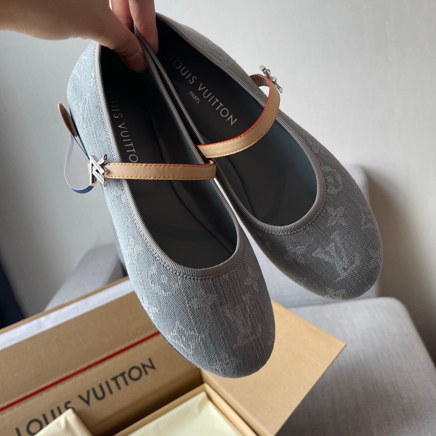 Louis Vuitton x TM ROMY Women's Spring/fall Fashion Classic Round Toe Slip On Logo Print Flat Mary Jane Ballet Flats  Shoes #79212