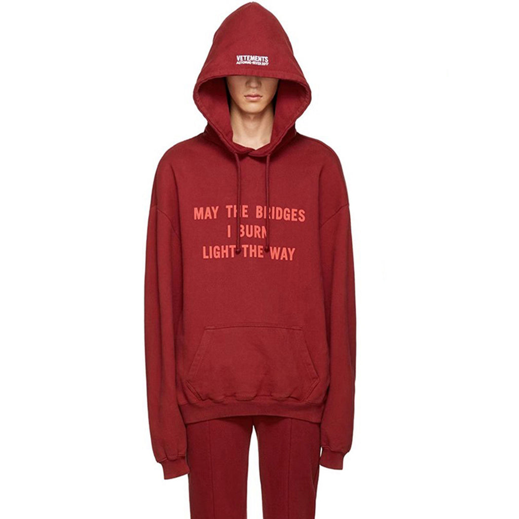 Vetements Men's Red Letter Print Hooded Sweatshirt Spring and Autumn Fashion Trend High Street Pullover Hoodie Ngvp #9976