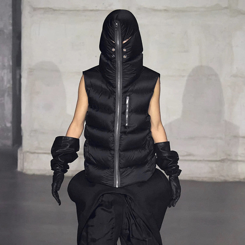 Rick Owens Men's Fall/Winter Dark Style Casual Solid-Color Full-Zip Hooded Quilted Down Vest Ngvp #2521