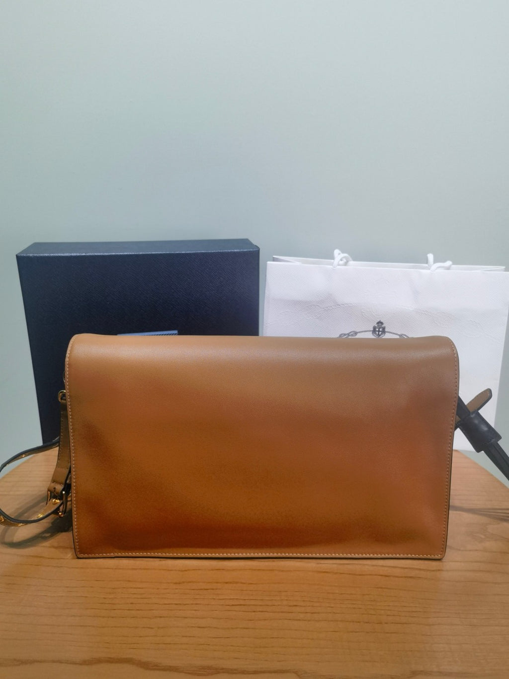 Prada Soft Sound Women's Metal Parts Snap Button Flap Closure Solid Color Leather Crossbody Shoulder Bag Bags #76359