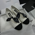 Chanel Mary Janes Lambskin Silk Grosgrain White Black #334248