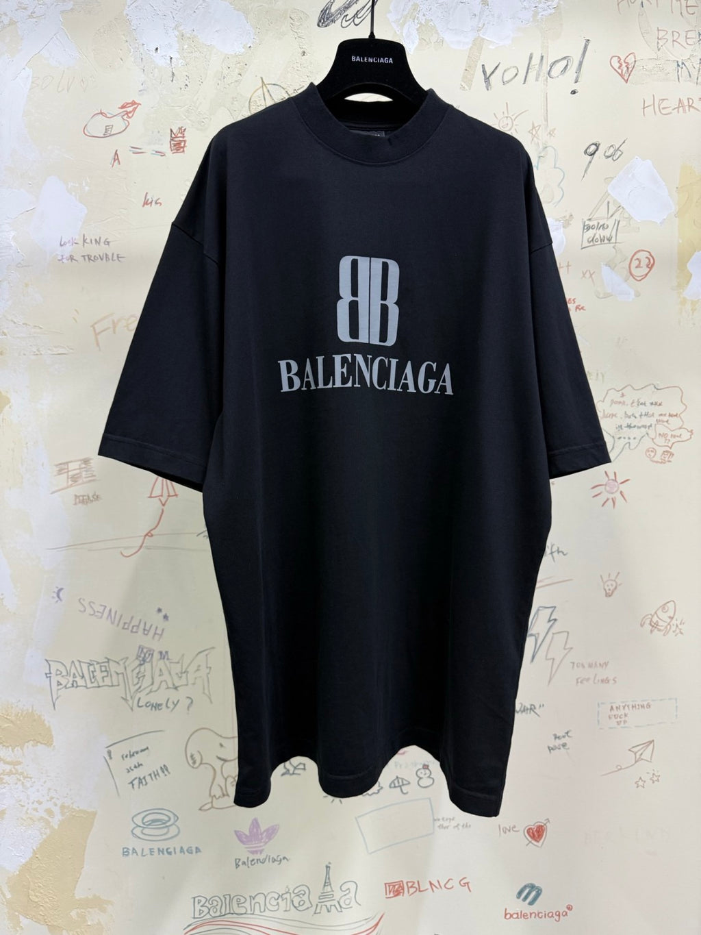 Balenciaga Men's Summer Solid Color Letter Print Round Neck Cotton Short Sleeve T-Shirt #77337