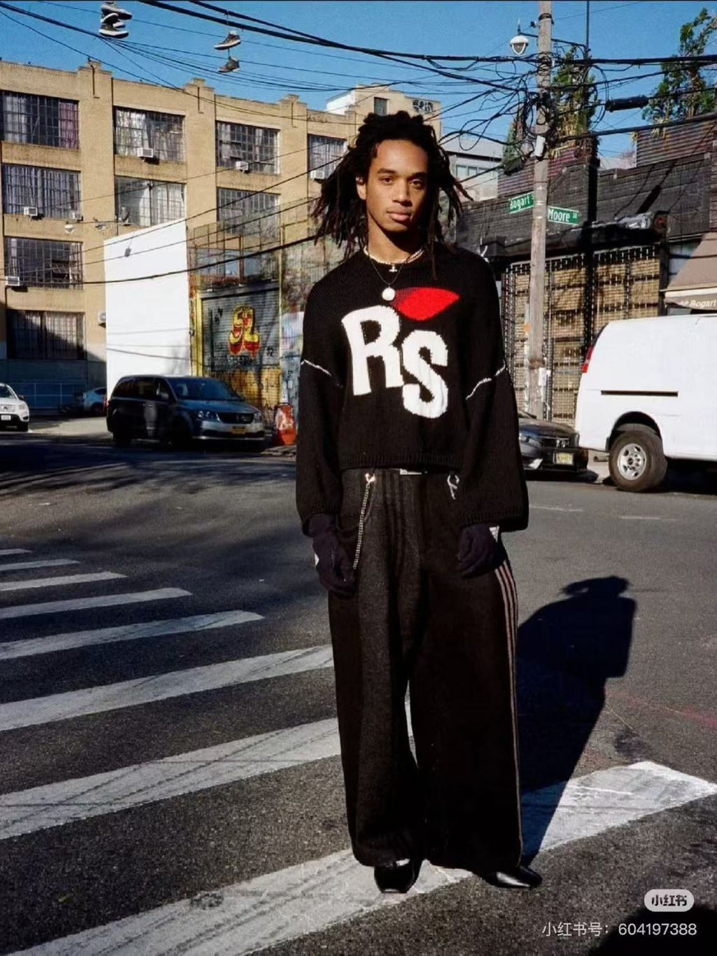 Raf Simons Men's Fall And Winter Black White Rs Jacquard Round Neck Long Sleeve Knitted Sweater High Street Trend Casual Pullover Warm Tops Ngvp #2463