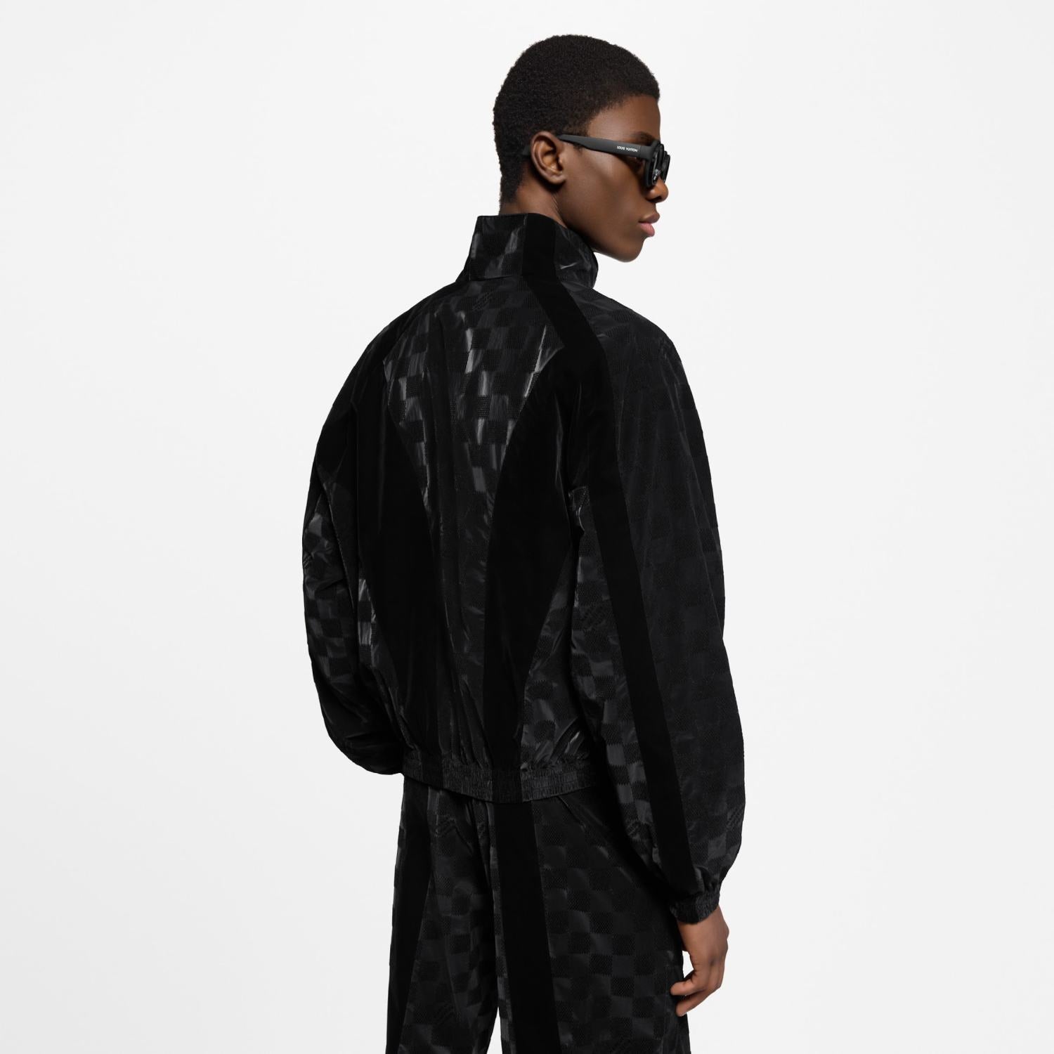 Louis Vuitton Men's Spring/summer Flocked Tech Jacket Tessellated Marque L.vuitton Déposée Logo Velvet Zipper Patchwork Jacket #81398