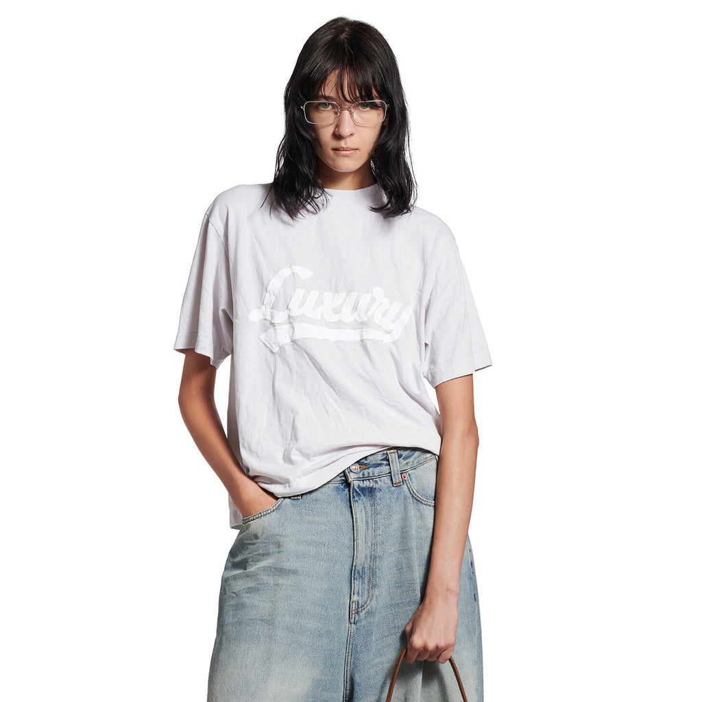 Balenciaga LUXURY SCRIPT Men's And Women's Summer Fashion Casual Crew Neck Pullover Vintage Plain Weave Knit Fabric Loose Fit Short Sleeve T-Shirt #79163